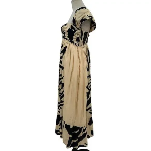 Anthropologie Let Me Be Maxi Dress Palm Printed One Shoulder Cream Black Size MP - Picture 6 of 14